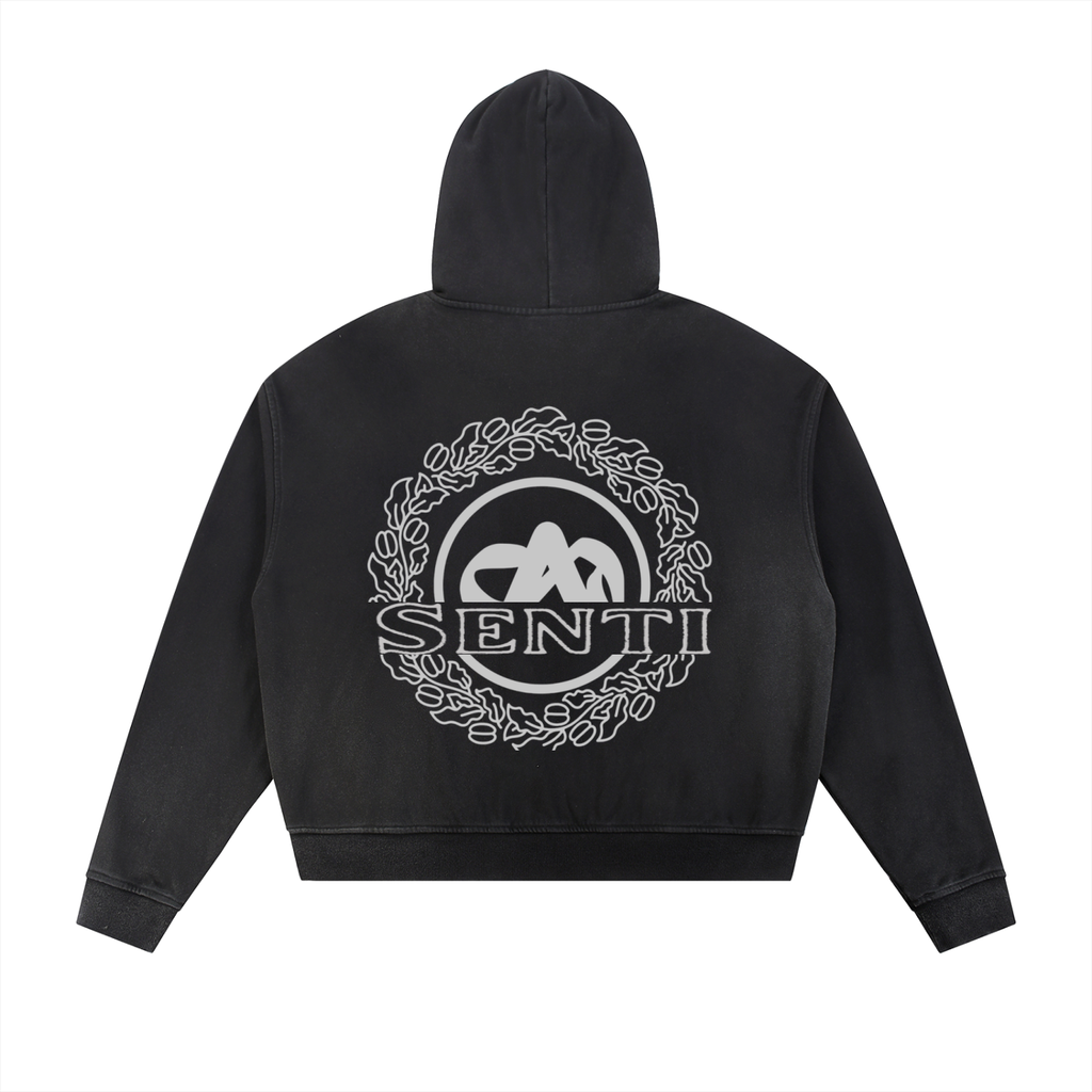 Senti Anjordé Sun Fade Frayed Raw Edge Fleece Zip Hoodie