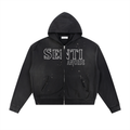 Senti Anjordé Sun Fade Frayed Raw Edge Fleece Zip Hoodie