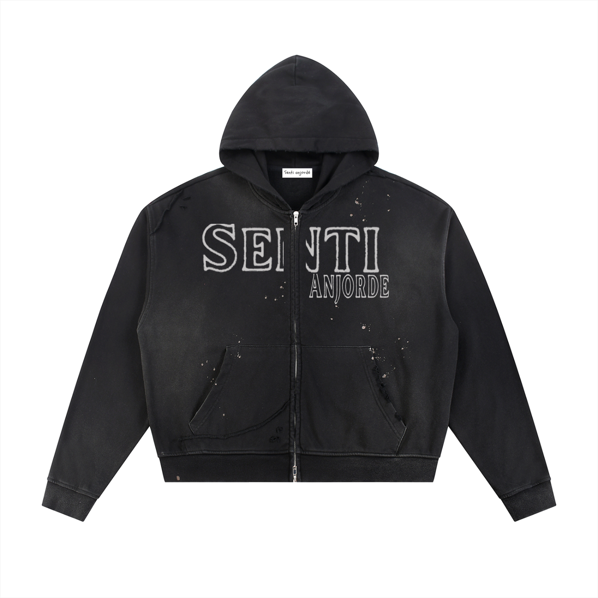 Senti Anjordé Sun Fade Frayed Raw Edge Fleece Zip Hoodie